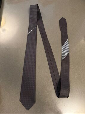 Dries Van Noten Men's Black Slim Tie with Subtle Dot Texture